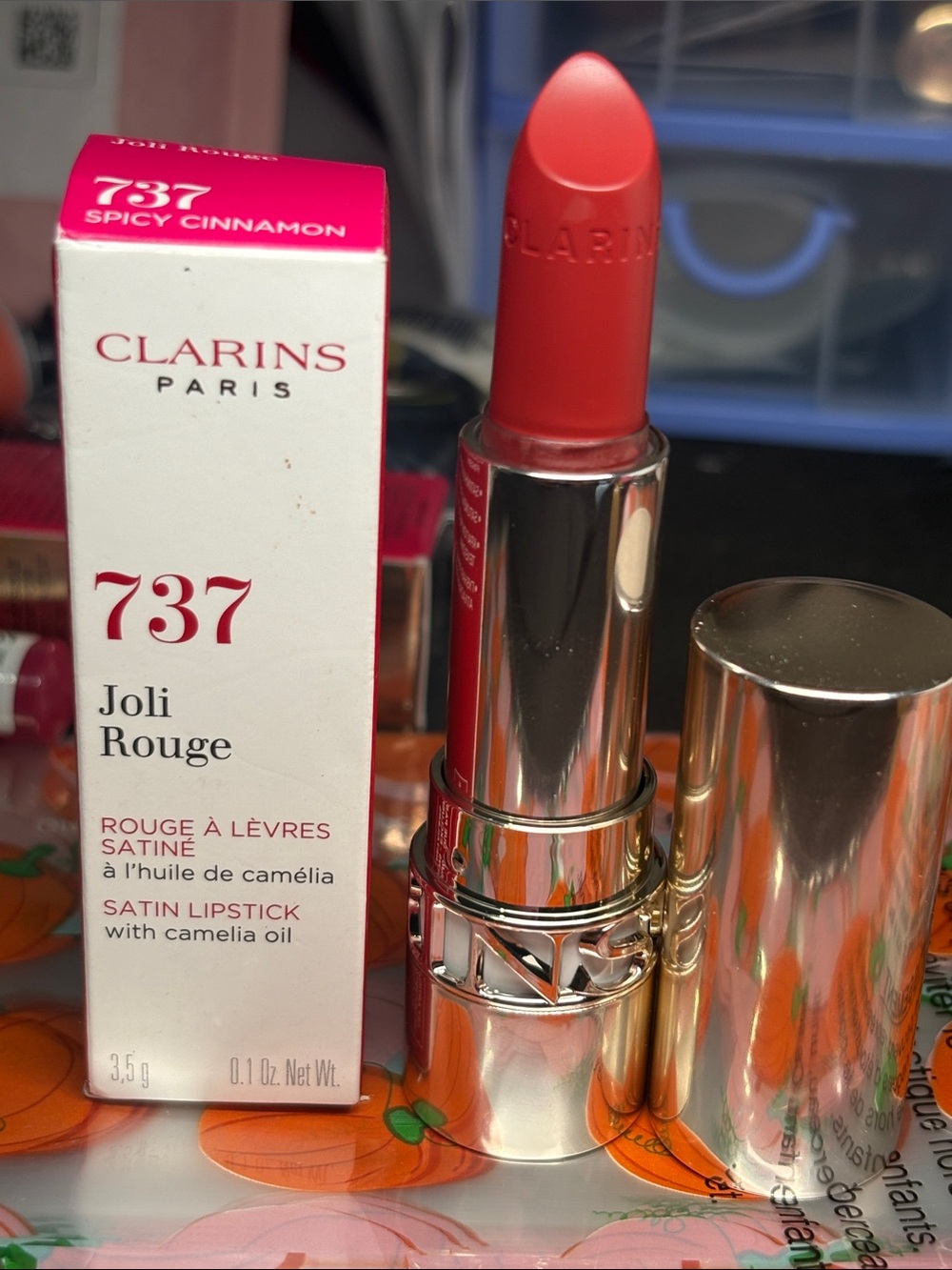 Clarins Joli Rouge Satin Lipstick 737 Spicy Cinnamon - Vibrant Orange-Red